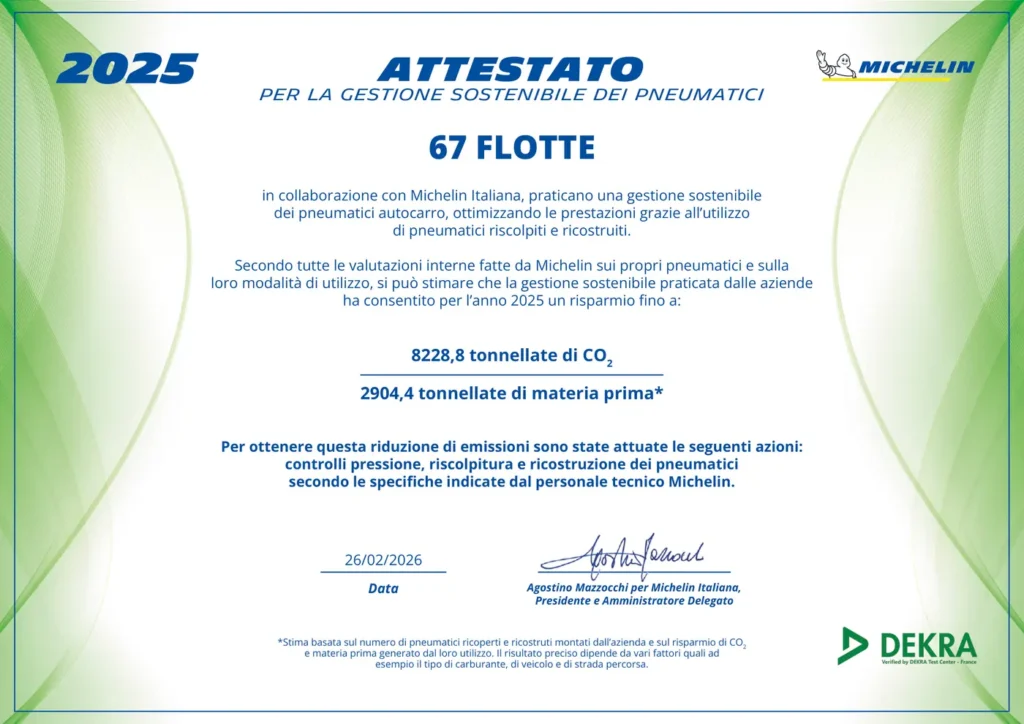 Per il quinto anno consecutivo Michelin Italiana celebra le società di trasporto più virtuose. Lo fa assegnando loro l’Attestato per la Gestione Sostenibile degli Pneumatici, il riconoscimento che valorizza le aziende impegnate in pratiche responsabili ed efficienti nell’utilizzo del proprio parco mezzi.